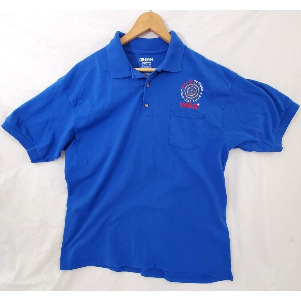 Mens XL Pinellas Outdoor Shooting Range WAC Blue Polo Shirt Gildan Dry Blend